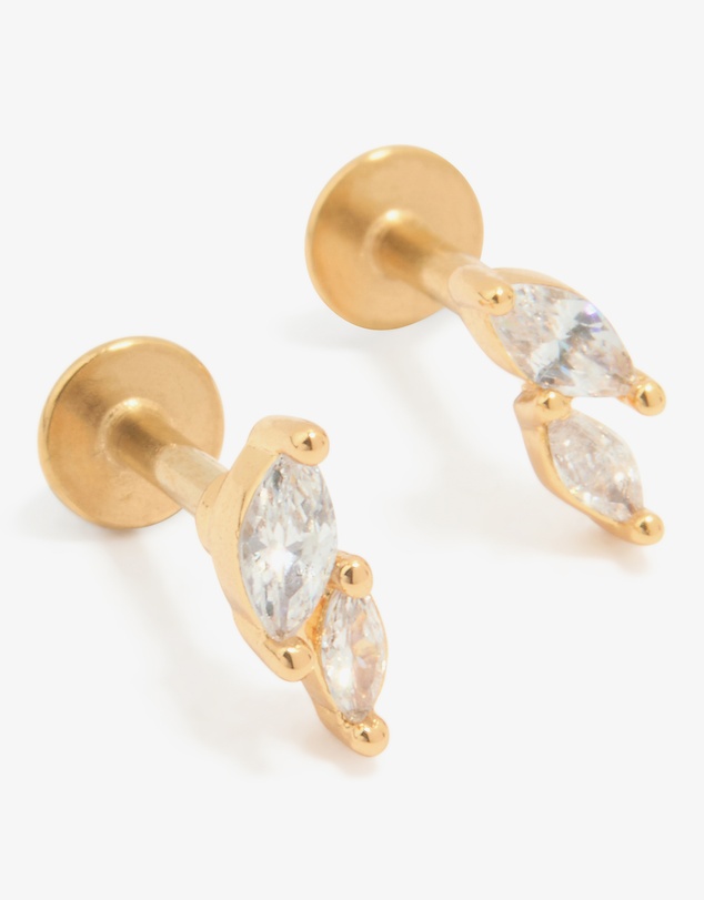 Lovisa - Gold Plated Titanium Cubic Zirconia Leaf Flat Back Studs