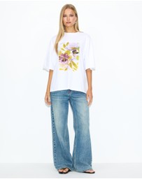 Dazie - Blurred Floral Oversized Graphic Tee