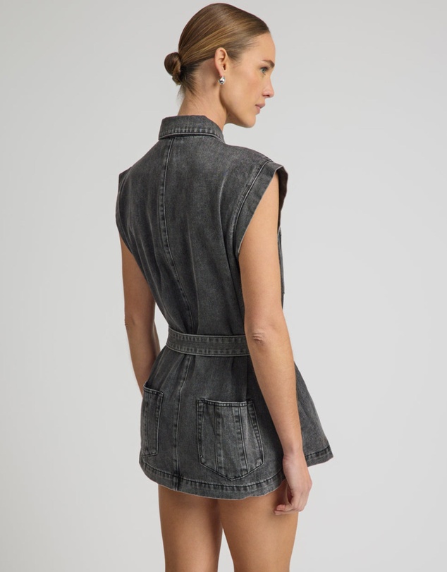 ONE TEASPOON - Rogue Aviator Mini Denim Dress - Washed Black