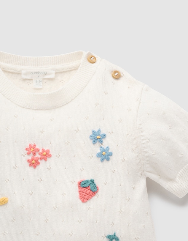 Purebaby - Embroidered Flower Jumper- Kids-Babies