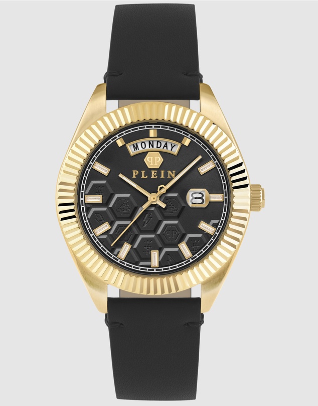 Philipp Plein - Date Superlative 42mm Gold-tone with Black dial and leather strap