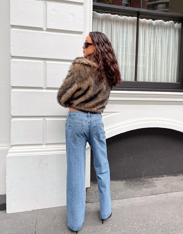 Beginning Boutique - Fran Eyelet Mid Wash Pocket Jeans