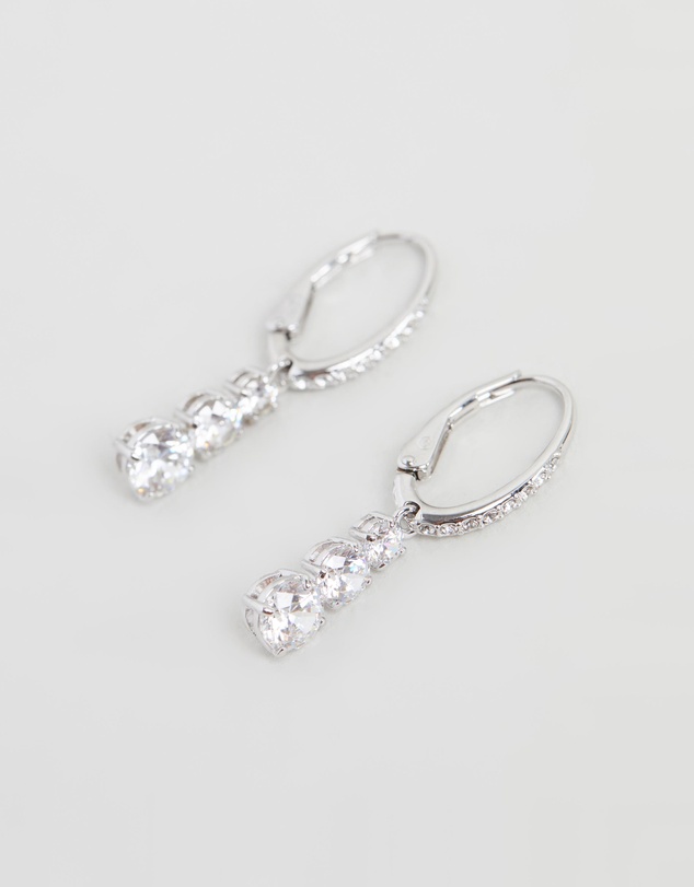 Swarovski - Stilla Attract hoop earrings, Round cut, White, Rhodium plated