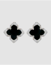 Georgini - GEORGINI MIDNIGHT VELVET BLACK AGATE FAIRWATER STUD EARRINGS SILVER