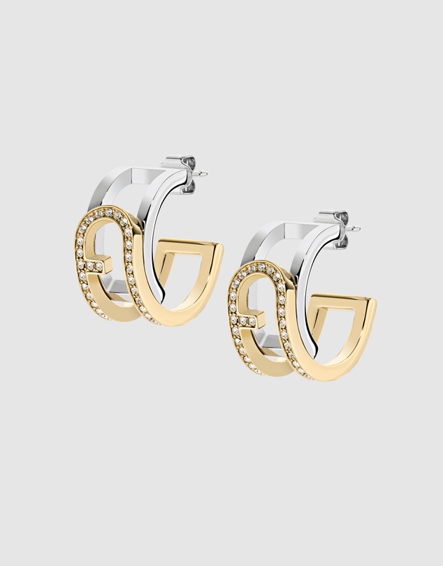 Furla - Furla Arch Essence Gold and Silver-Tone Crystal Hoop Earrings