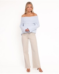 Petal & Pup - Kenny Off Shoulder Knit Sweater - Pale Blue