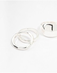 Lovisa - Silver Plated Bold Molten Rings 4-Pack