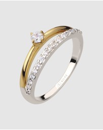 Elli Jewelry - Ring Women Engagement Elegant Zirconia 925 Sterling Silver Gold Plated Bicolor