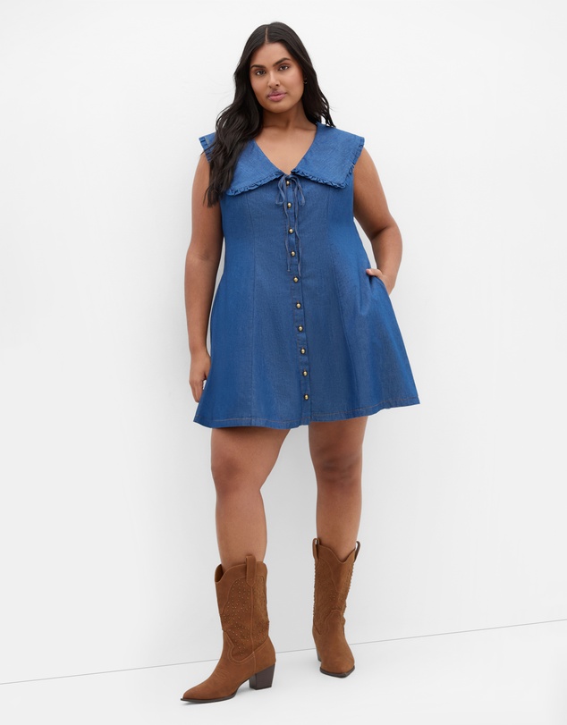 City Chic - Naomi Collar Mini Denim Dress