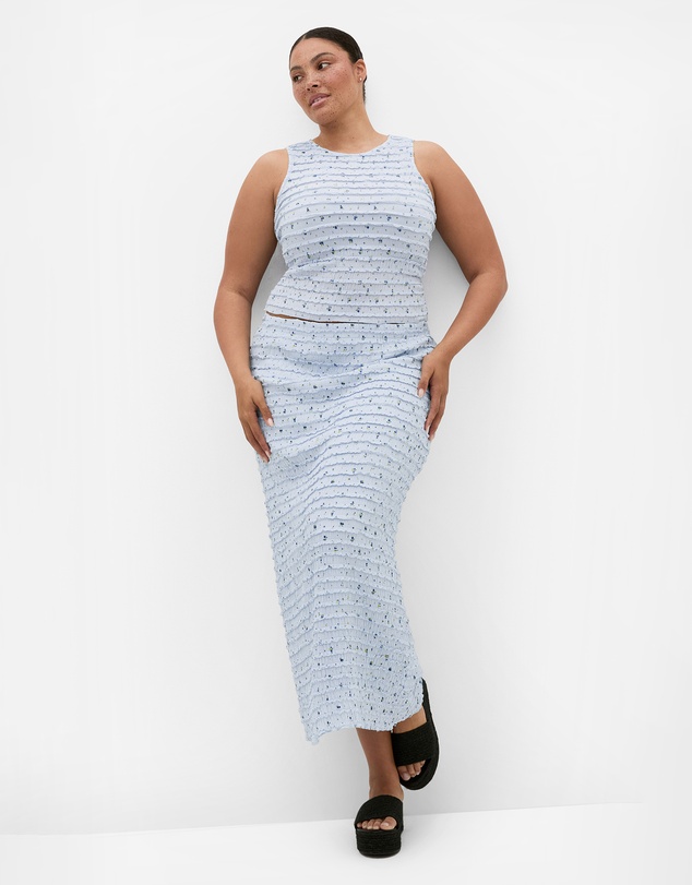 City Chic - Plus size Sheree Ditsy Print Ruched Skirt - sky blue
