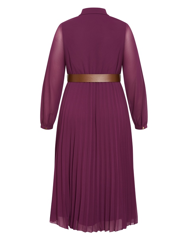 City Chic - Plus size Honey Lane Pleat Midi Dress - jam