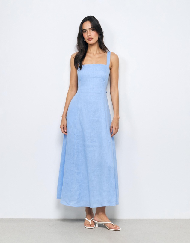 AERE - Lea Tie Back Linen Maxi Dress
