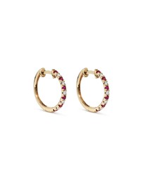 Michael Hill - 0.22 Carat TW Diamond and Created Ruby Huggie Hoop Earrings in 10kt Yellow Gold