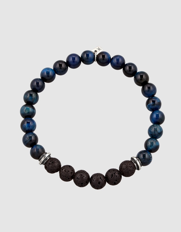 Kuzzoi - ICONIC EXCLUSIVE - Lava and Tiger's Eye Bead Bracelet with Sterling Silver Elements