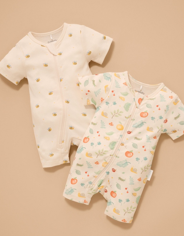 Purebaby - 2 Pack S/Slv Digital Growsuit- Kids-Babies