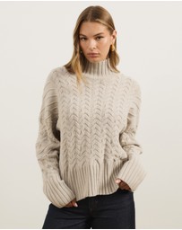 Atmos&Here - Orla Funnel Neck Chunky Cable Knit Jumper