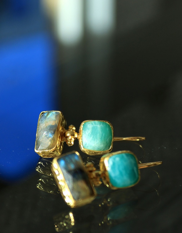 Ottoman Hands - Nerissa Labradorite and Chalcedony Drop Earrings
