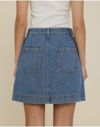 The Fated - Pocket Detail A-Line Denim Mini Skirt