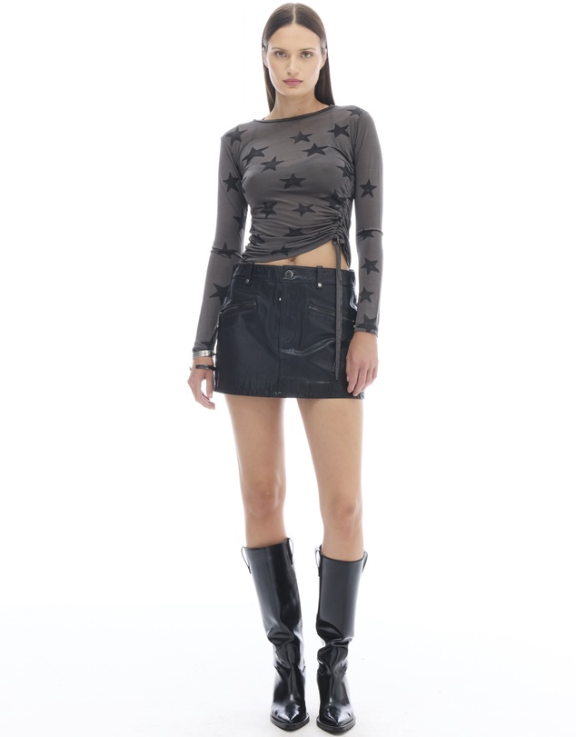 THE TALES - Black Star Mesh Ruched Longsleeve Top