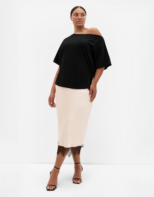 City Chic - Plus size Orielle Contrast Lace Hem Skirt - champagne