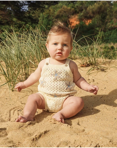 Kynd Baby - Crochet Romper in Coconut Star
