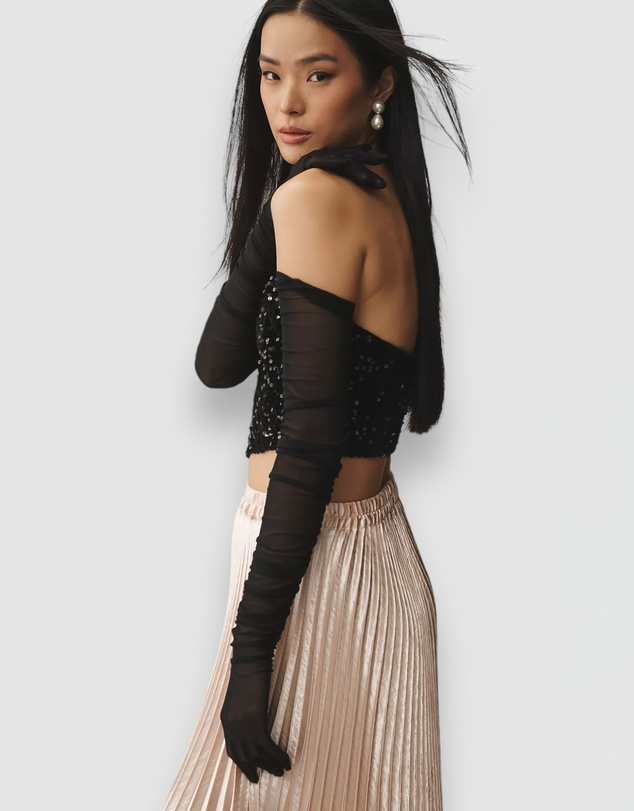 High Heel Jungle - Ariana Ruched Mesh Opera Glove - Black