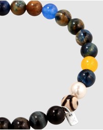 Kuzzoi - ICONIC EXCLUSIVE - Bracelet Male Smiling Face Beads Agate, Tigers Eye and Swarovski® Pearls 925 Sterling Silver