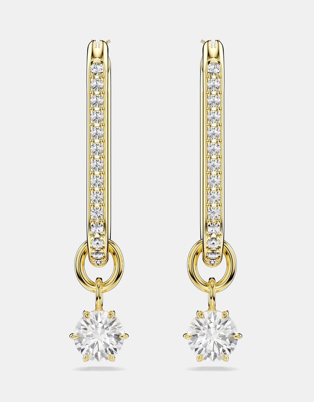 Swarovski - Constella Drop Earrings, Round Cut, White, 18K Gold Finish