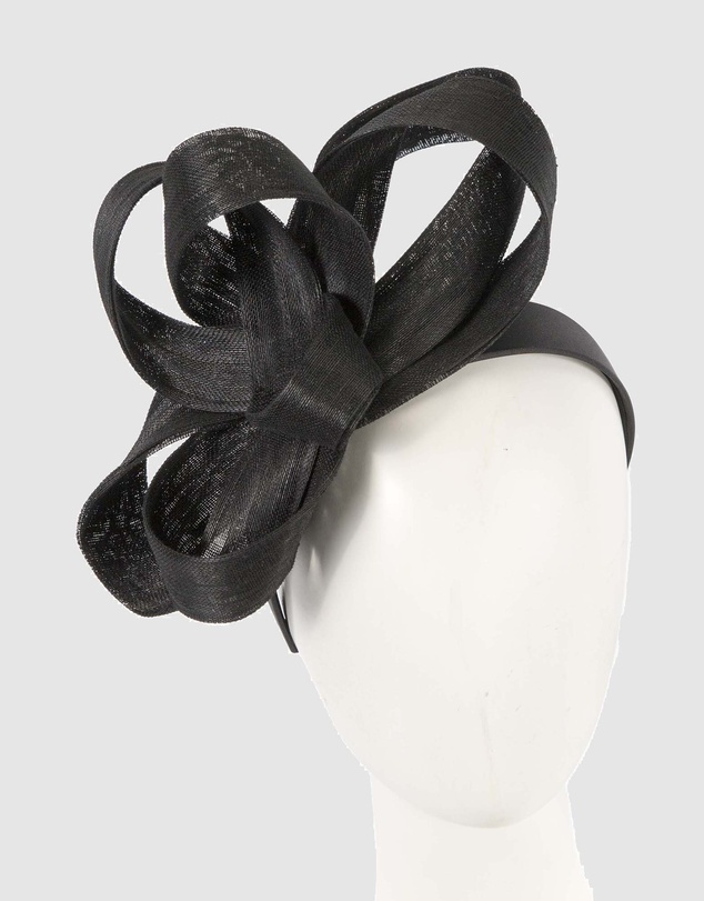 Fillies Collection - Black Abaca Loops Racing Fascinator