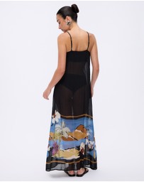 Minima Esenciales - Moonlit Palms Sheer Maxi Dress with Detachable Skirt