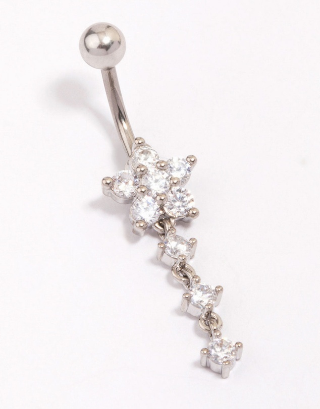 Lovisa - Titanium Cubic Zirconia Flower Triple Threadless Belly Bar