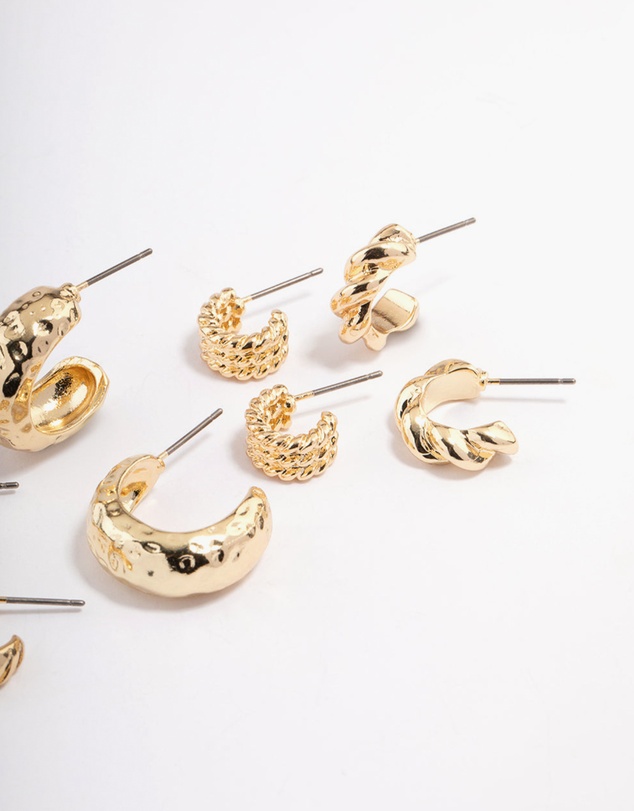 Lovisa - Gold Plated Molten Multi Hoop Earrings 4-Pack
