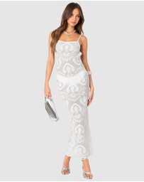 EDIKTED - Embroidered Backless Sheer Knit Maxi Dress