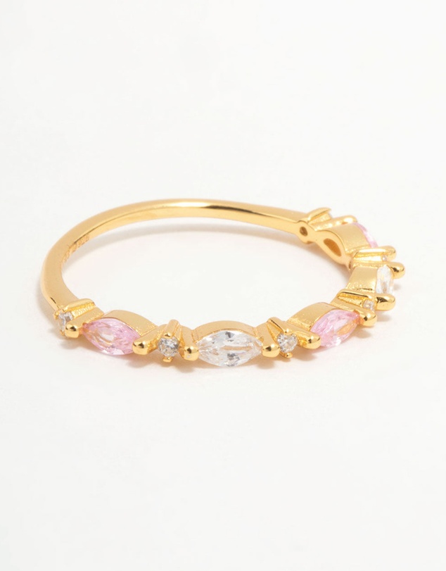 Lovisa - Gold Plated Sterling Silver Alternating Marquise Round Cubic Zirconia Ring