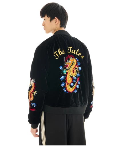 THE TALES - Tokyo Dragon Embroidered Velvet Bomber Jacket