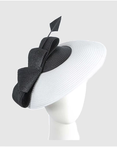 Max Alexander - Saucer White Black Racing Fascinator Hat