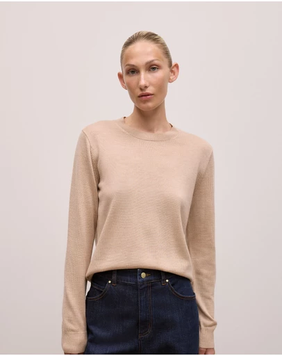 Trenery - Merino Classic Crew in Camel