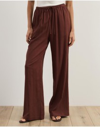 Atmos&Here - Tenley Wide Leg Drawstring Linen Blend Pants