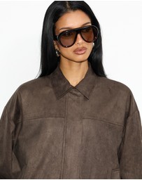 Dazie - Hailey Faux Suede Bomber Jacket