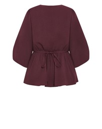 City Chic - Plus size Celina Peplum Top - bordeaux