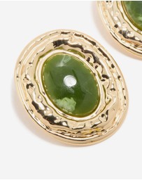 Lovisa - Gold Dark Green Enamel Statement Round Earrings
