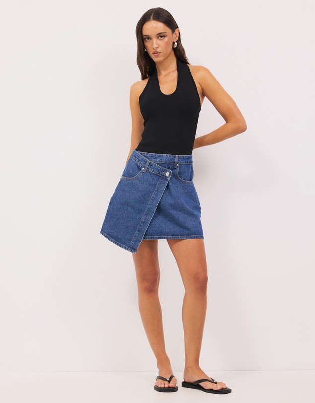Calli - Wrap Denim Mini Skirt