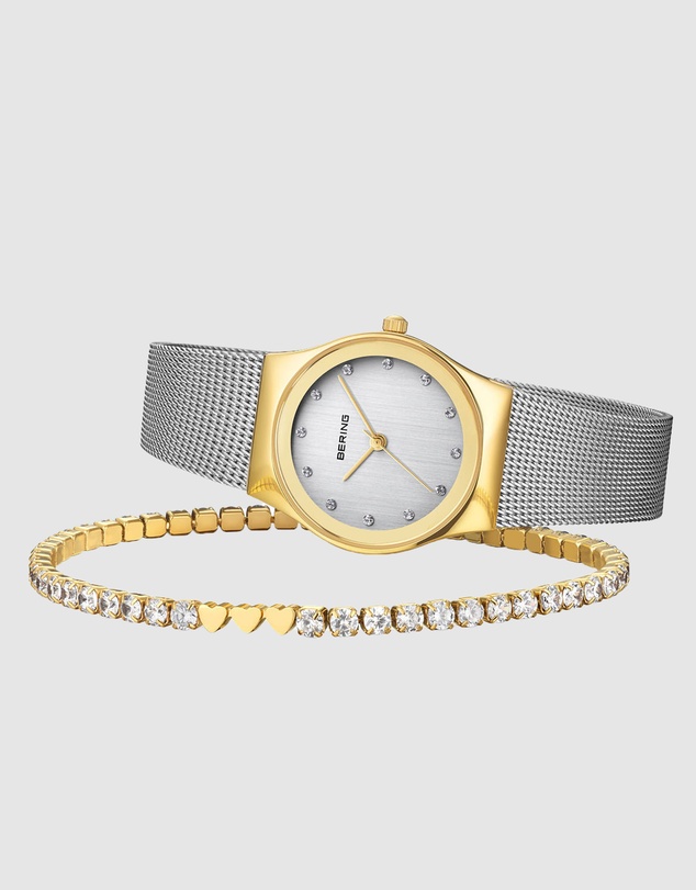 Bering - Classic 27mm Silver Watch with Gold Bracelet