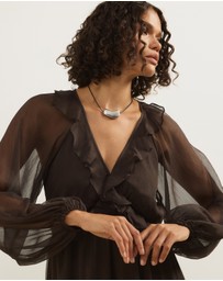 Atmos&Here - Tyla V-Neck Boho Midi Dress with Ruffle Detail