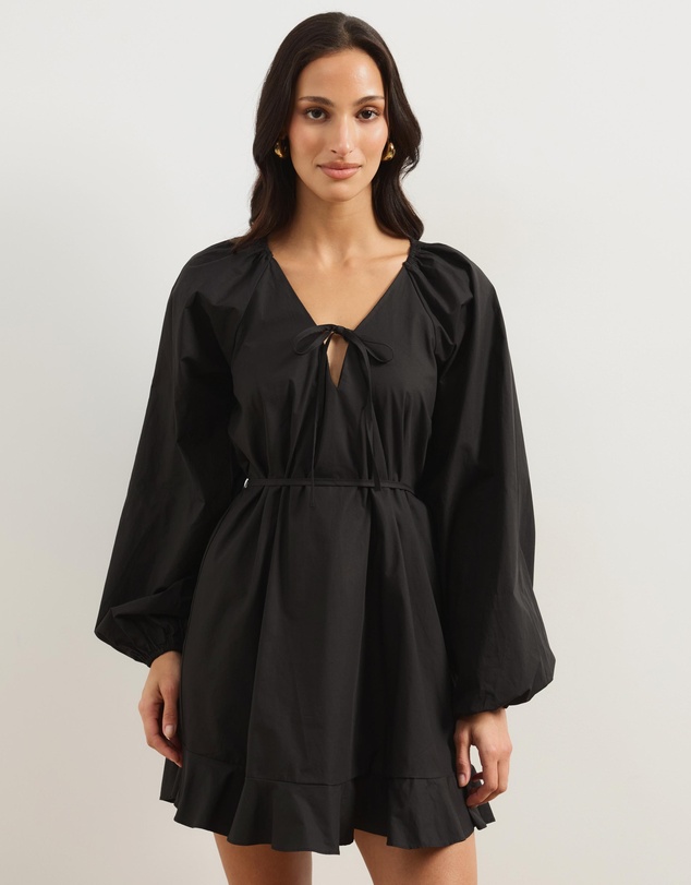 Atmos&Here - Melani Smock Mini Dress With Neck And Waist Tie