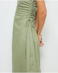 AERE - Lucia Ruched Linen Midi Dress