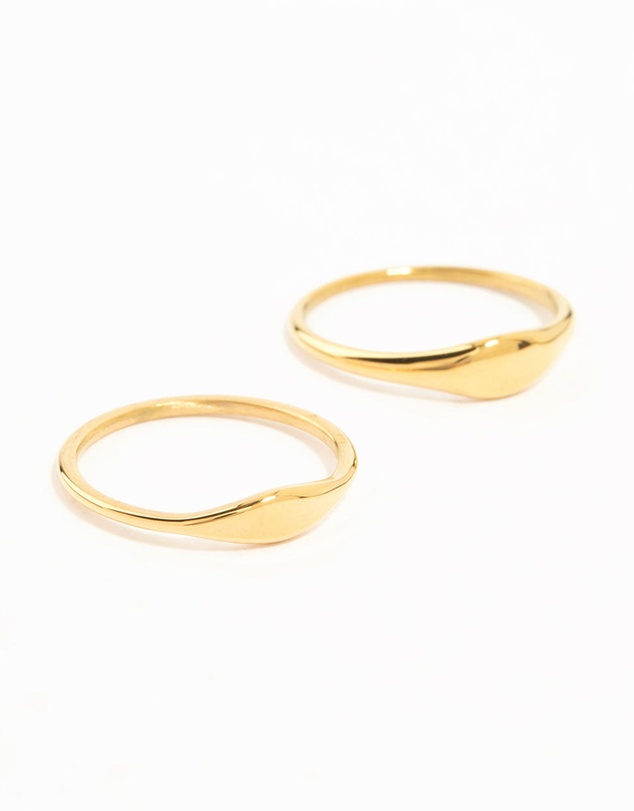 Lovisa - Waterproof Gold Plated Stainless Steel Dainty Signet Rings 2-Pack
