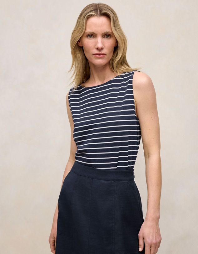 Trenery - Modal Cotton Stripe Boatneck Tank in Night Sky
