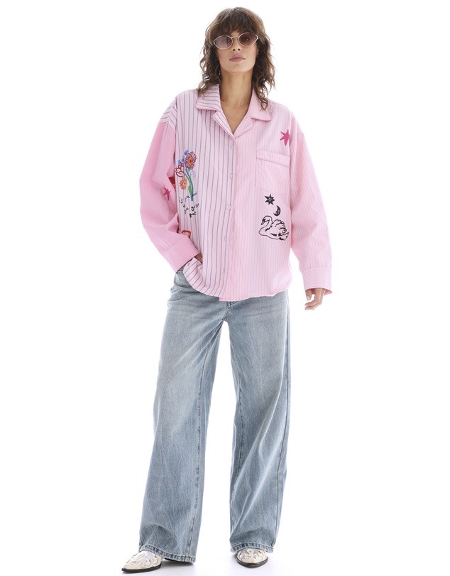 THE TALES - Half n Half Illustrated Soleil Stripe Shirt