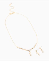 Lovisa - Gold Cubic Zirconia Flower Vine Necklace & Drop Earrings Set